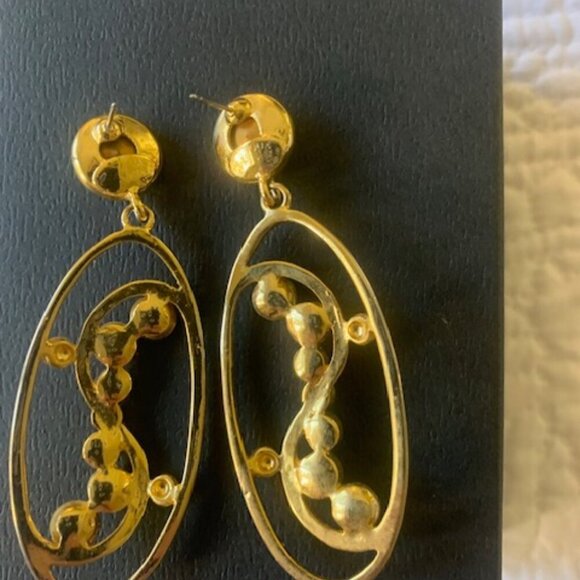 Vintage Earrings Pierced Bijoux Designs Crystal Oval Openwork Drop Dangle Z - Picture 2 of 3